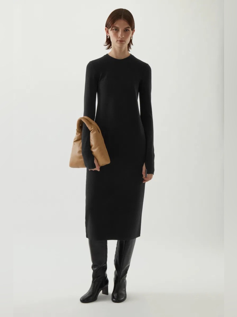 NWT COS Black Long-Sleeve Midi Dress